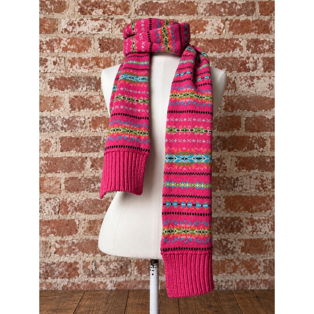 VTG Y2K Pink Fair Isle Lambswool Knit Scarf Boho Eclectic Dopmaine Preppy Fall